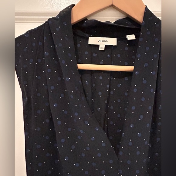 VINCE Shadow Dot Sleeveless Drape Neck Dress - Indigo. Size XXS - Picture 2 of 4